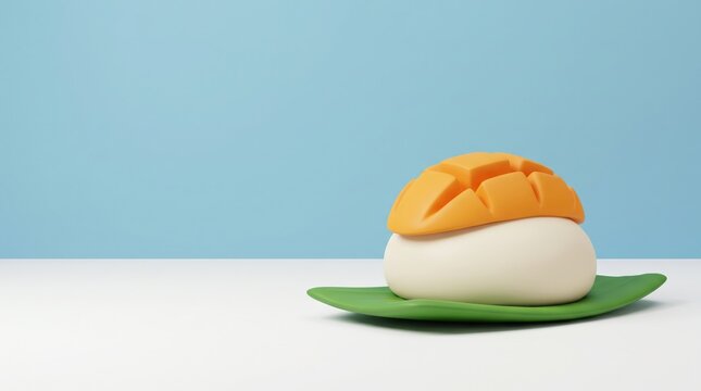 Gourmet Mango Mochi Dessert on Tropical Leaf