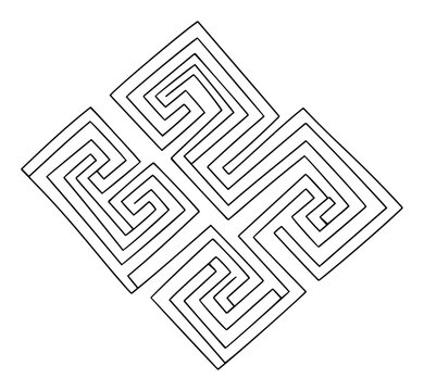 Geometric labyrinth pattern with greek fret ornament in minimalist line art style