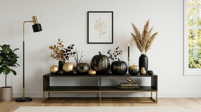 Elegant black and gold pumpkins for modern Halloween home decor