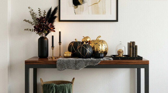 Elegant black and gold pumpkins for modern Halloween home decor