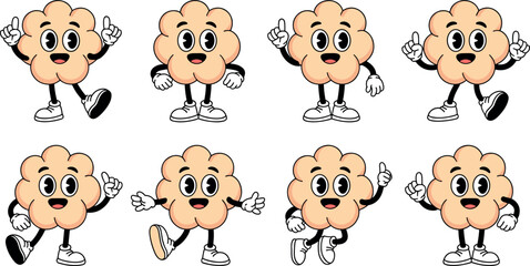 Fototapeta premium Retro Rubber Hose Popcorn or Cloud Cartoon Mascot Vector Character Set with Vintage Comic Expressions for Fun Food Snack and Creative Brand Designs
