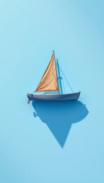 Tech boat shadow outlines casting soft bronze geometric float shadow patterns are showcased against a clean simple electric blue background