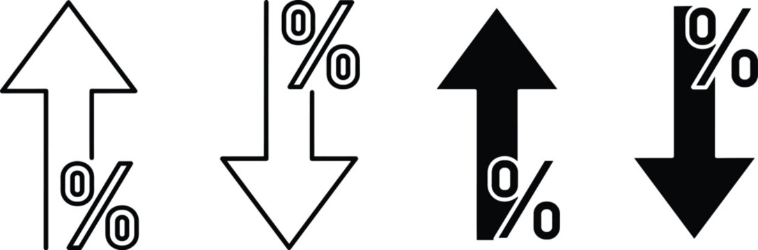 Percentage arrow icons showing increase and decrease in outline and solid styles