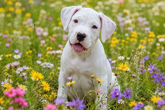 dogo argentino puppy in the field 