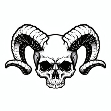 Horned Ram Skull Vector Line Art