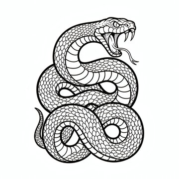 Coiled Viper Snake Vector Line Art