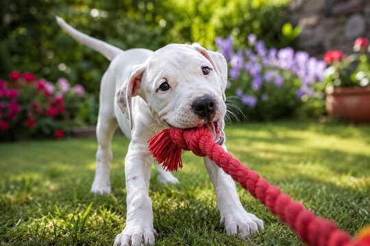 dogo argentino puppy playing 