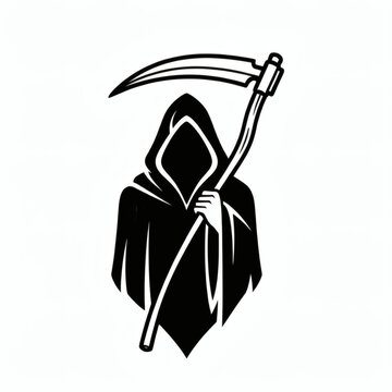 Grim Reaper Holding Scythe Vector Line Art