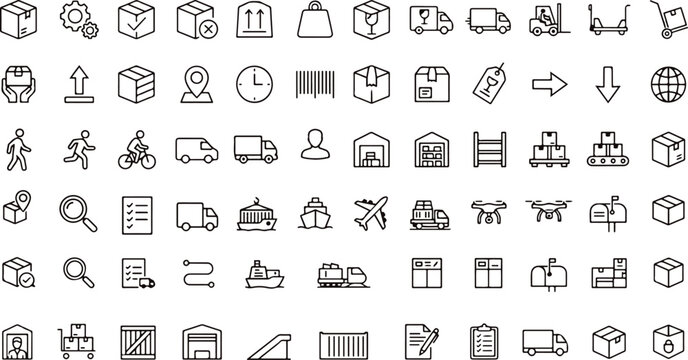 Comprehensive satellite icons collection logistics delivery shipping tracking warehouse management vector graphics