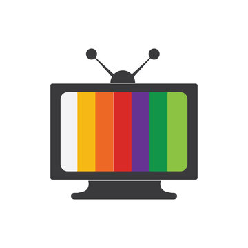 Retro Television Set with Color Test Bars Flat  Icon Illustration