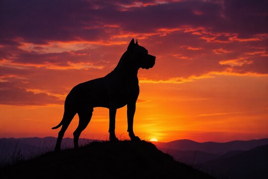 dogo argentino sunset silhouette