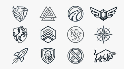 Minimalist Black and White Abstract Emblem Designs Collection Featuring Animals Symbols and Geometric Shapes © Ela