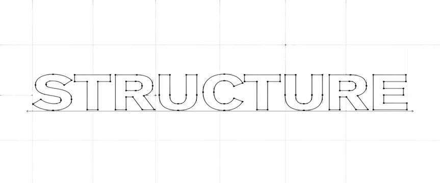 The word structure written in a black outline font on a white grid, isolated on a white background text