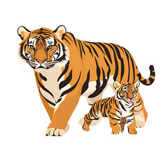 Obraz premium Tiger Flat Vector Illustration, Cute Wildlife Animal Cartoon Icon Isolated on White Background
