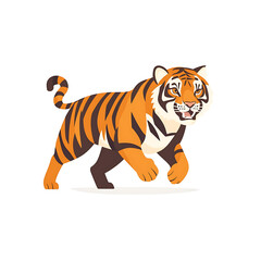 Obraz premium Tiger Flat Vector Illustration, Cute Wildlife Animal Cartoon Icon Isolated on White Background