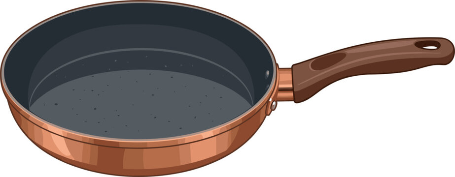 Copper frying pan vector illustration isolated on white background empty nonstick skillet utensil for restaurant cooking menu kitchenware graphic design banner