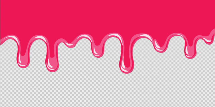 Pink dripping slime vector background with glossy liquid syrup flow elements. Vector illustration of abstract sticky sweet cream splash frame border, isolated graphic yogurt creamy melt wave backdrop.