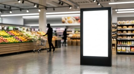 Obraz premium Blank advertising mockup for an advertisement at the supermarket.