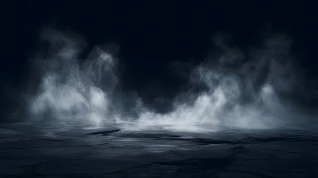 A dark and mysterious landscape with smoke rising from the ground