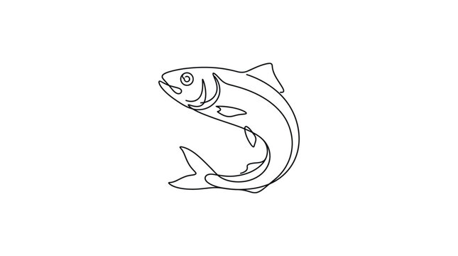 A continuous single line drawing of a jumping fish.