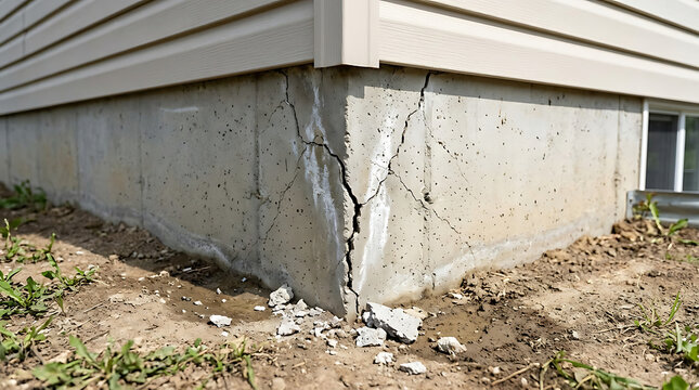 Foundation Crack Repair in Building Basement. Structural Damage Fixing Process. Home Maintenance and Repair Work.