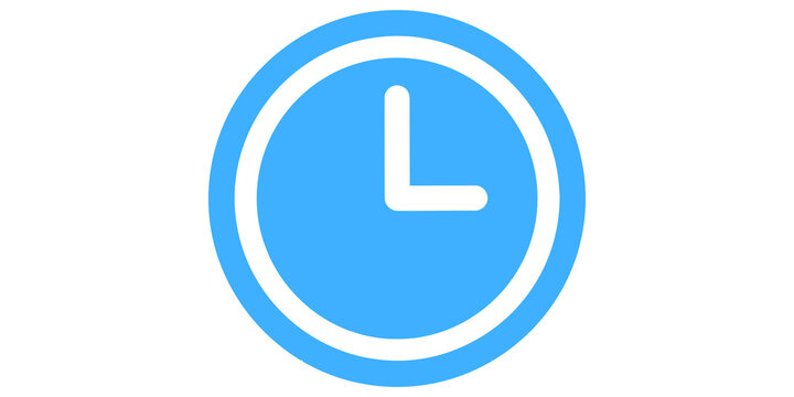 Blue minimalist clock icon representing three o clock time management symbol isolated on transparent background