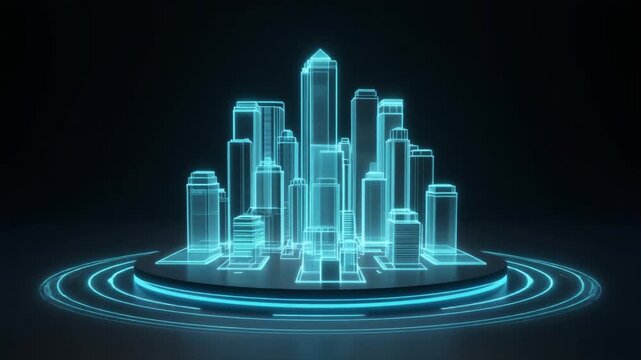 Futuristic Smart City Hologram and Digital Technology Animation
