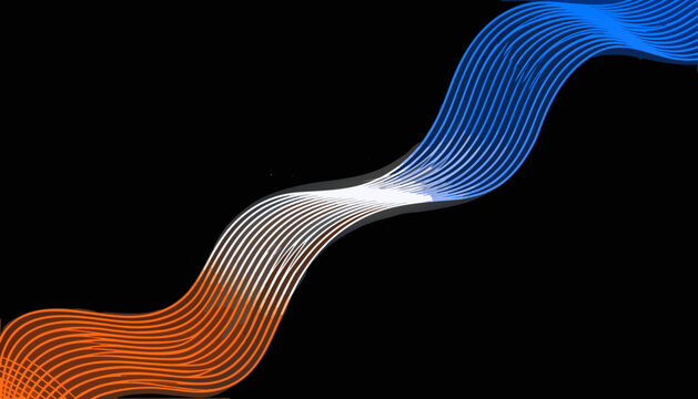 Dynamic flowing light trails in vibrant neon colors. Abstract motion wave lines for high-tech digital design and futuristic visuals.