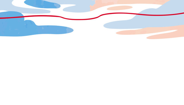 Abstract red line connecting two landmasses over water. Seamless vector pathway linking continents for global business concepts.