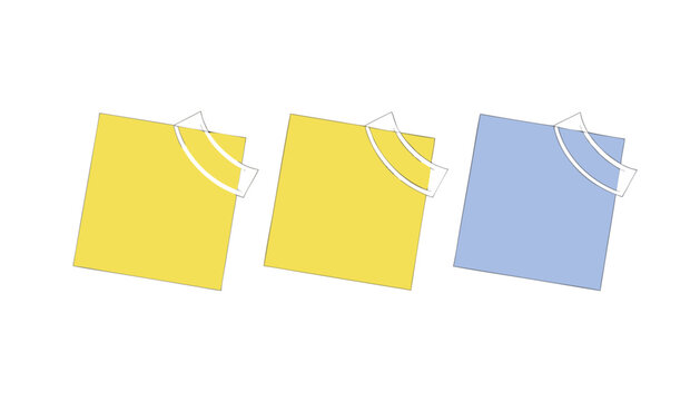 Three overlapping colorful paper sheets with curved edges. Modern layered design elements for presentations and graphic layouts.