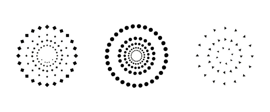 Circular mandala style dotted patterns and radial decorative elements set with decorative ornament abstract geometric symmetry illustration