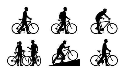 Obraz premium Cyclist Silhouettes Collection, Diverse Biking Poses Vector Set, Active Lifestyle and Sport Graphics