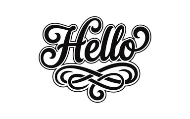 Elegant calligraphy typography 'hello' hand lettered design for invitations greetings and stylish branding projects © Kushid