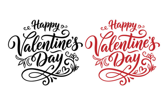 Elegant valentine's day typography designs hand lettered calligraphy for romantic greeting cards and festive decor