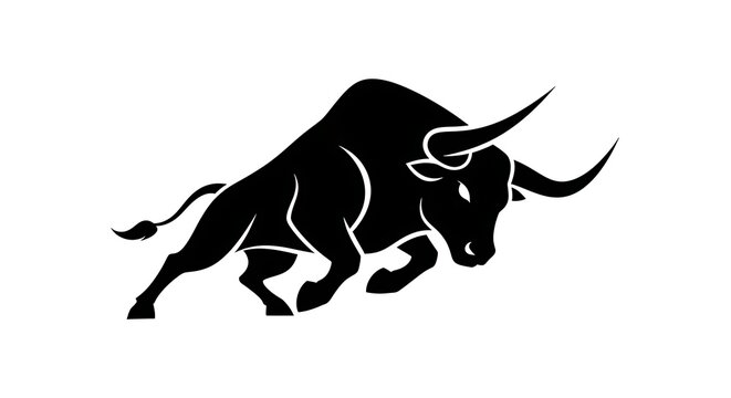 Powerful Black Bull Running in Dynamic Motion.