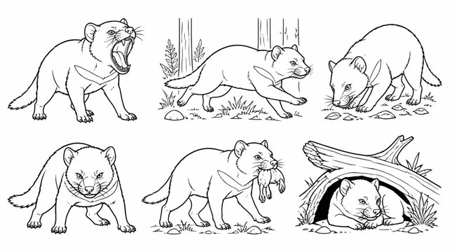 Tasmanian devil illustration set, various poses and actions, cartoon style