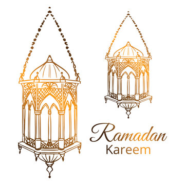 Ramadan Kareem Golden Arabic Lantern Vector Illustration
