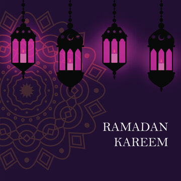 Ramadan Kareem Hanging Lantern Background with Islamic Ornament