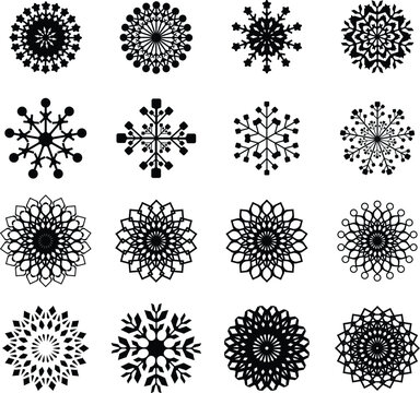 Black Mandala Ornament Collection with Floral Geometric Patterns