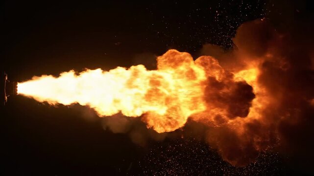 Intense fire blast erupting against black background