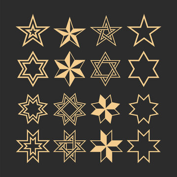 Golden Islamic Star Collection with Geometric Arabic Shapes