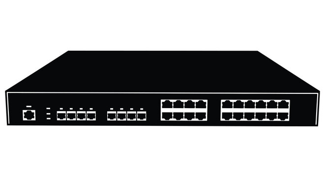 Network switch with multiple ports black silhouette router connectivity data transmission
