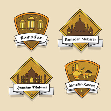 Ramadan Mubarak Badge Collection with Mosque Icons Vector