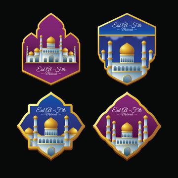 Eid Mubarak Mosque Badge Collection with Islamic Emblems