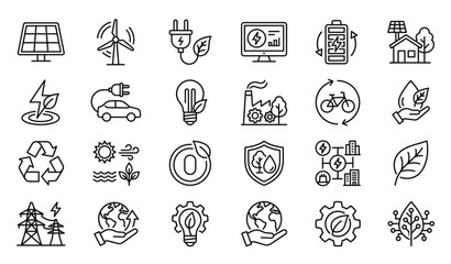 Fototapeta premium Pixel Perfect Energy Friendly Line Icon Collection for Mobile App Web UI and Sustainable Technology