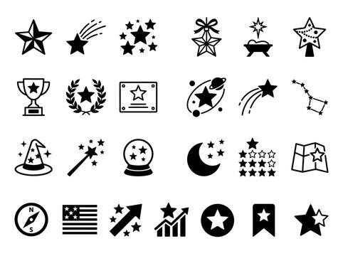 Collection of Star Icons and Symbols: Award, Magic, Space, Holiday & More