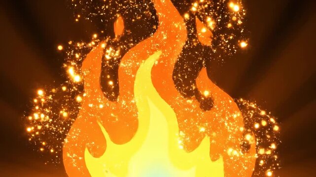 Fire flame growing and spreading with flying sparks