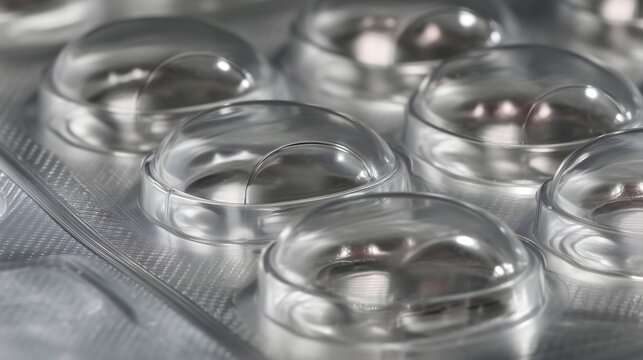 Close up view of automated pharmaceutical blister packaging machine forming cavities