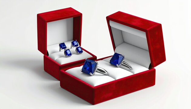 Elegant Blue Gemstone Jewelry Set in Red Velvet Ring Boxes