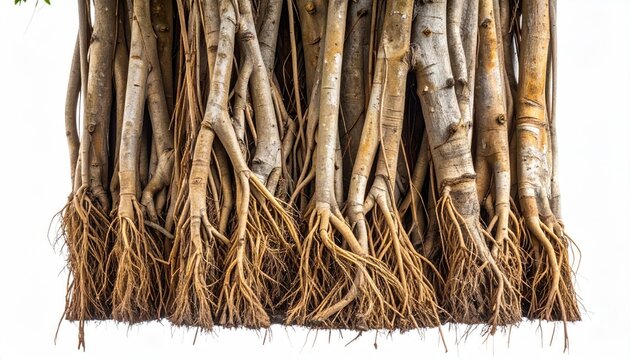 Dense Tree Roots Barked Vines Vertical Trunk Cluster